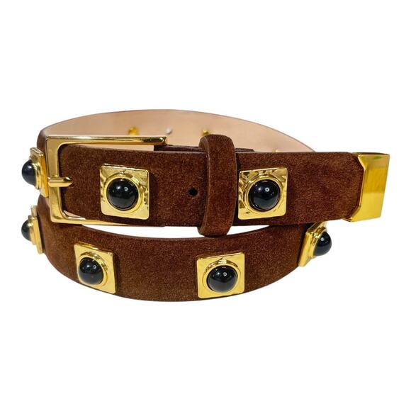 Auruem No 2 Chocolate Suede And Gold Studded Belt Size XS/S - Picture 3 of 7